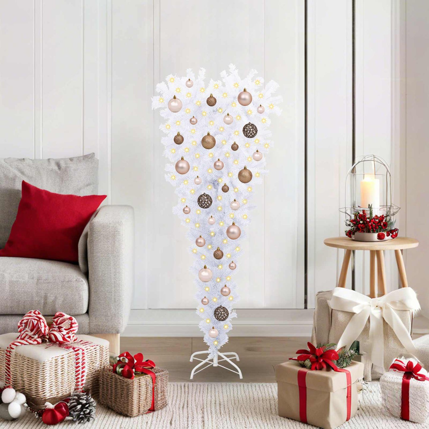 Kunstigt juletræ med 150 LED'er Hvid 120 cm PVC og Stål