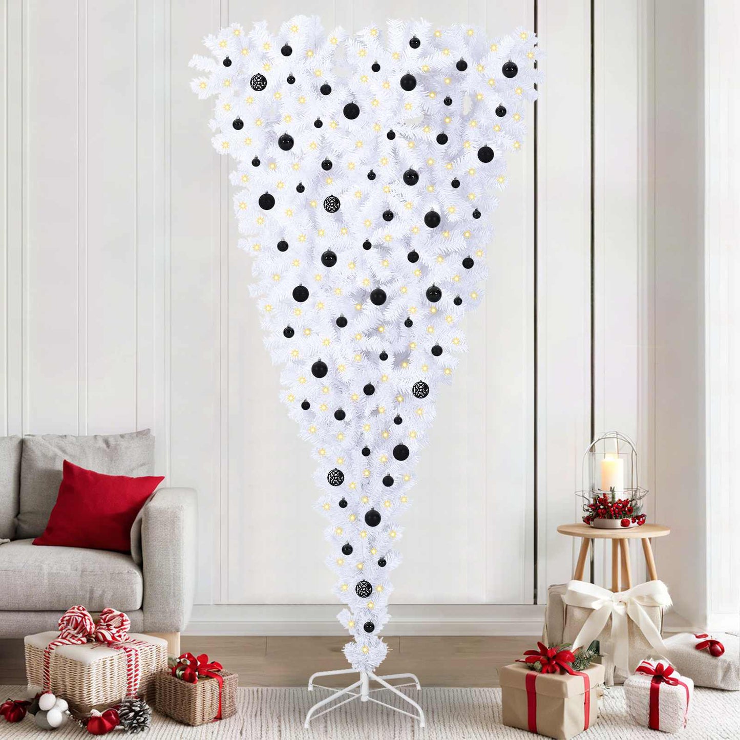 Kunstigt juletræ med 300 LED'er Hvid 240 cm PVC og Stål