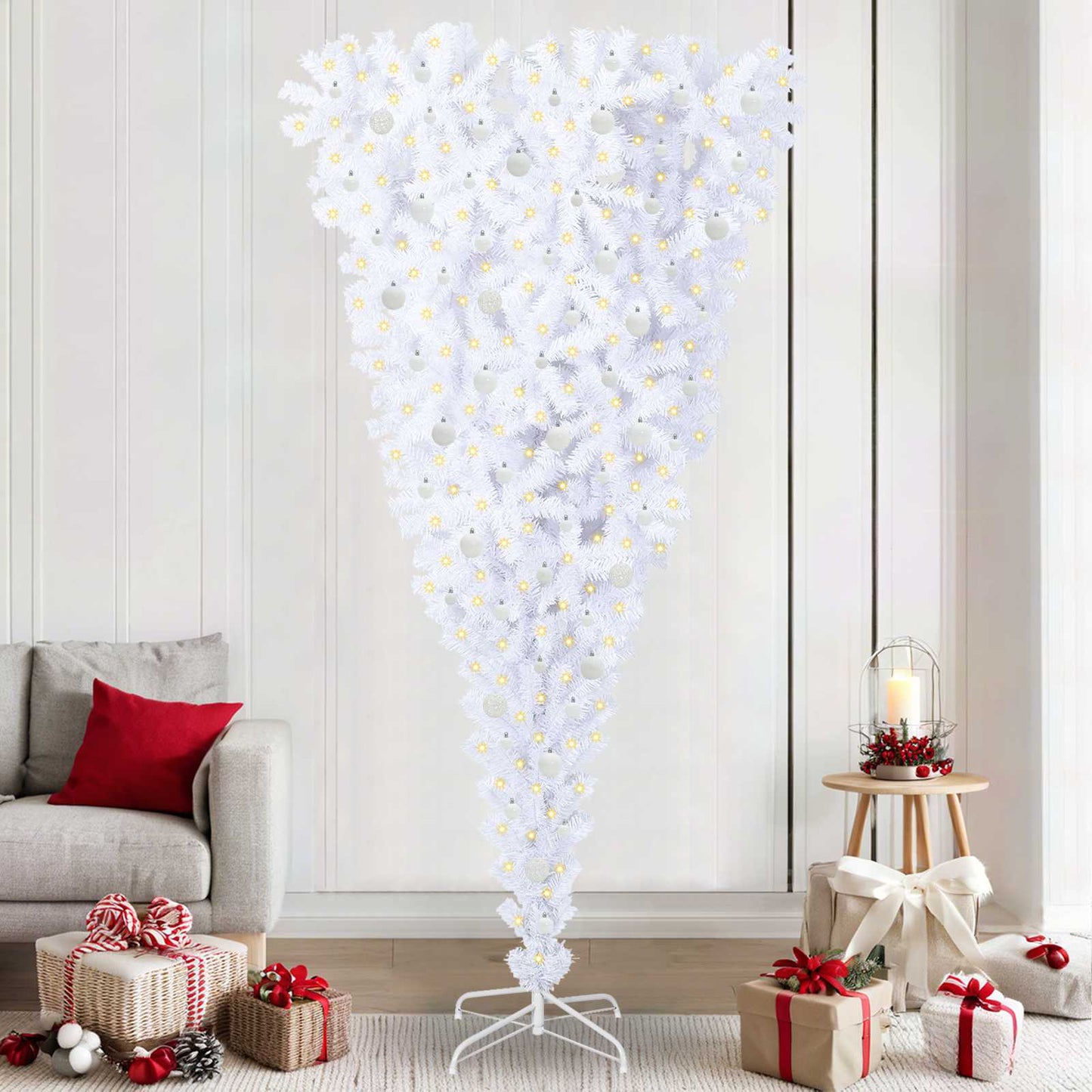 Kunstigt juletræ med 300 LED'er Hvid 240 cm PVC og Stål