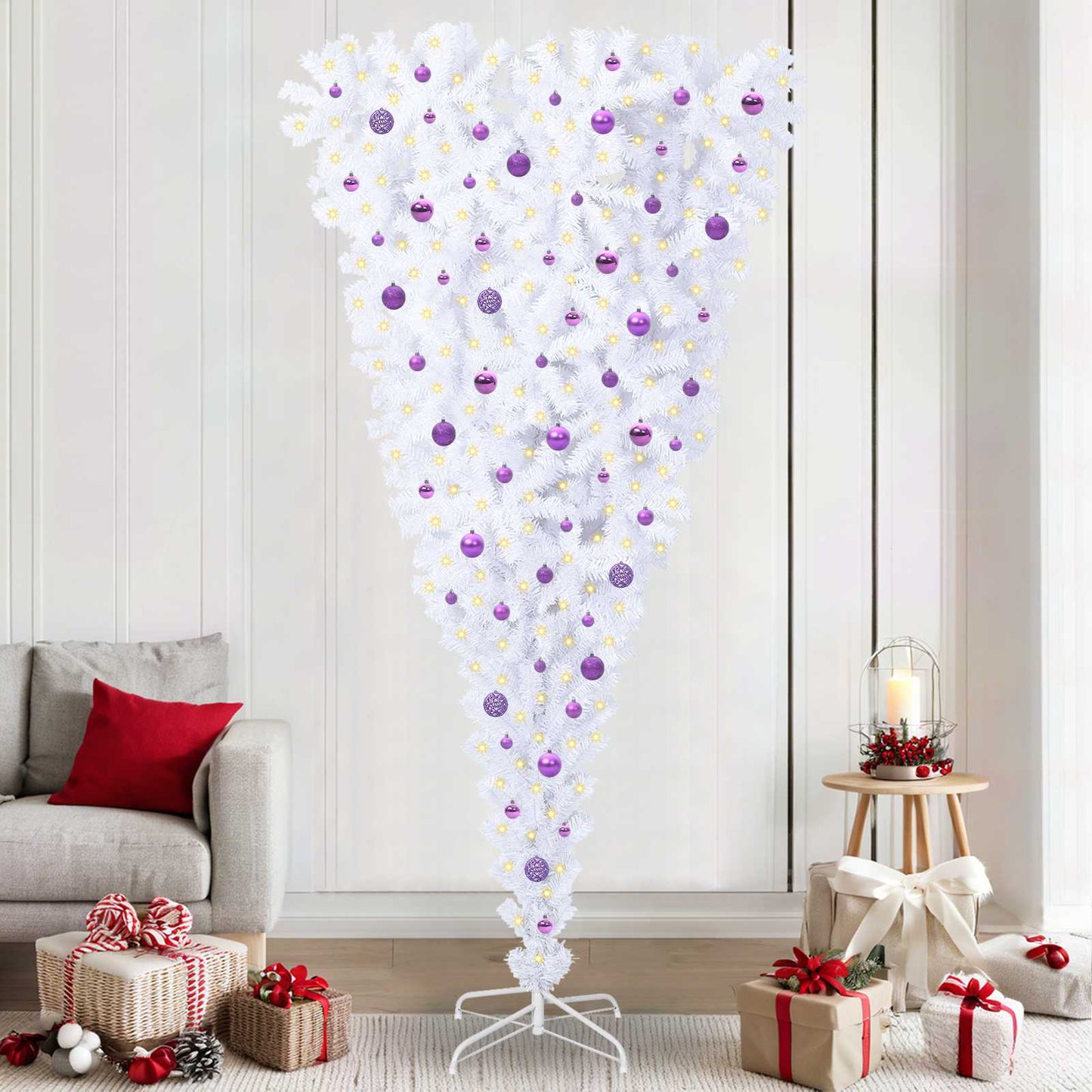 Kunstigt juletræ med 300 LED'er Hvid 240 cm PVC og Stål