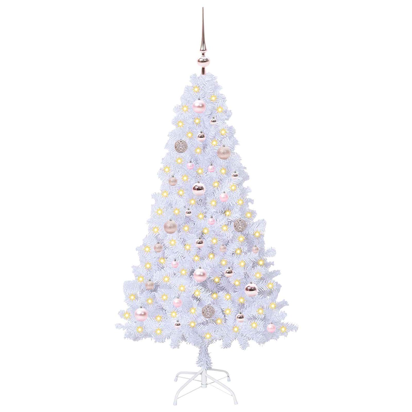Kunstigt juletræ med 150 LED'er Hvid 150 cm PVC og Stål