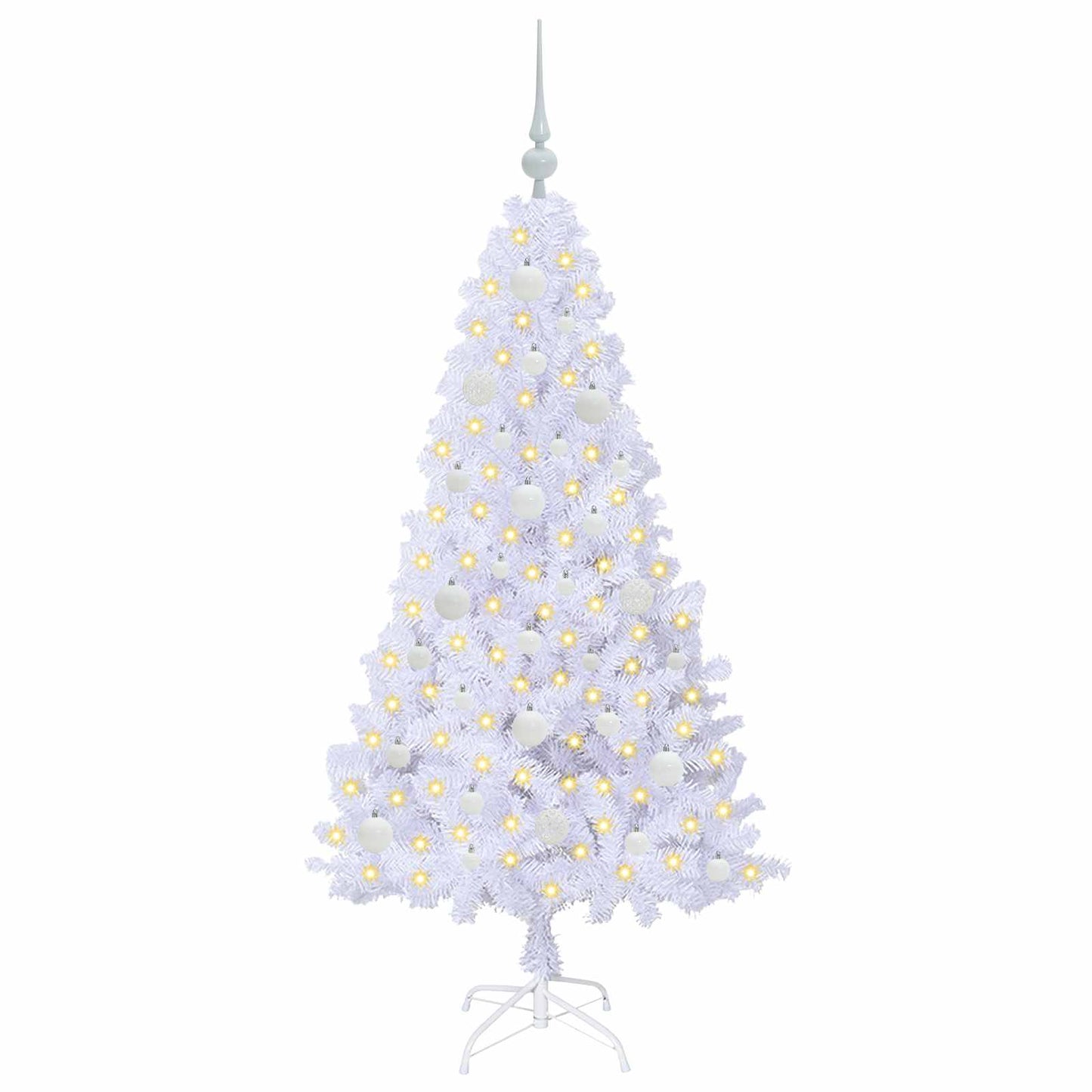 Kunstigt juletræ med 150 LED'er Hvid 150 cm PVC og Stål