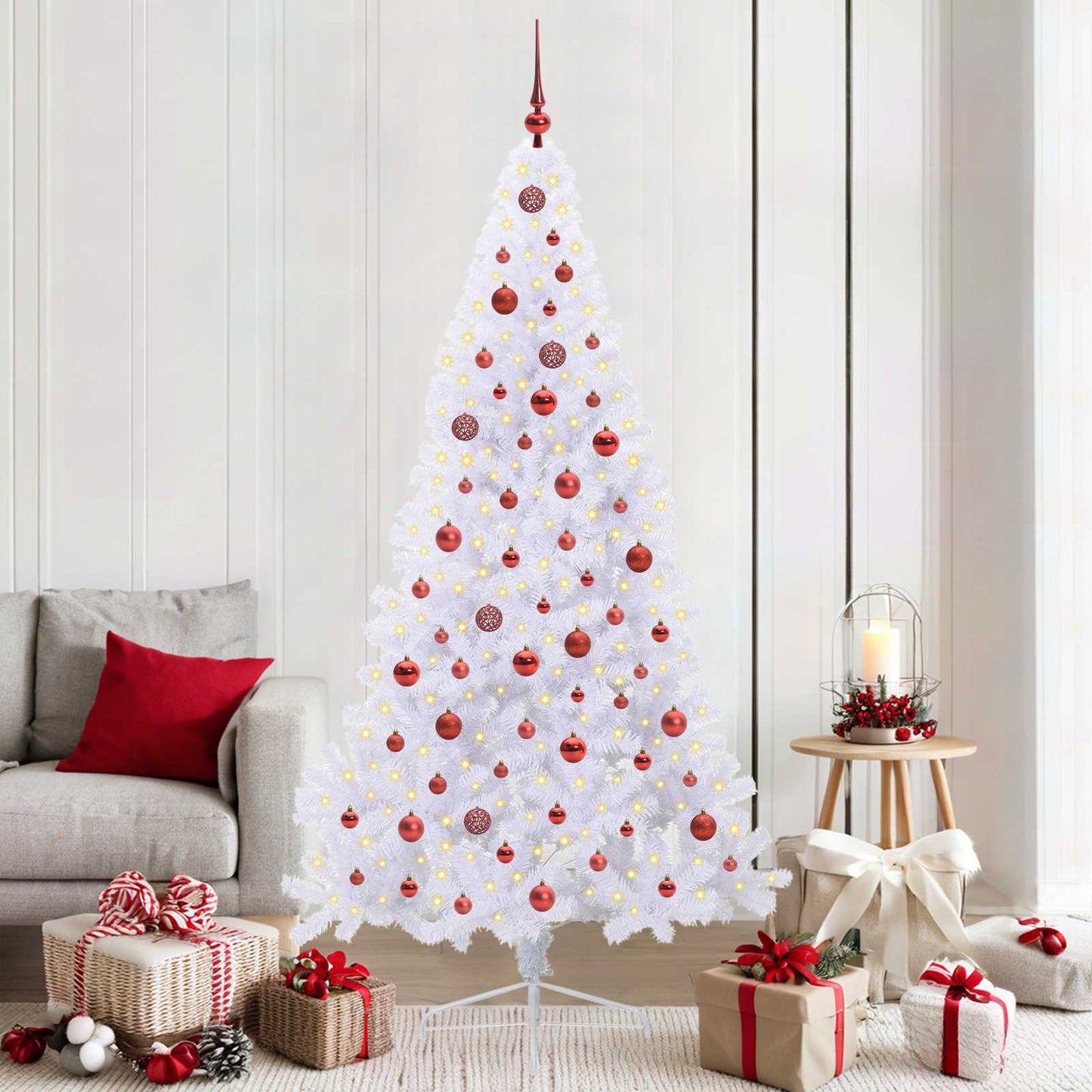 Kunstigt juletræ med 300 LED'er Hvid 210 cm PVC og Stål