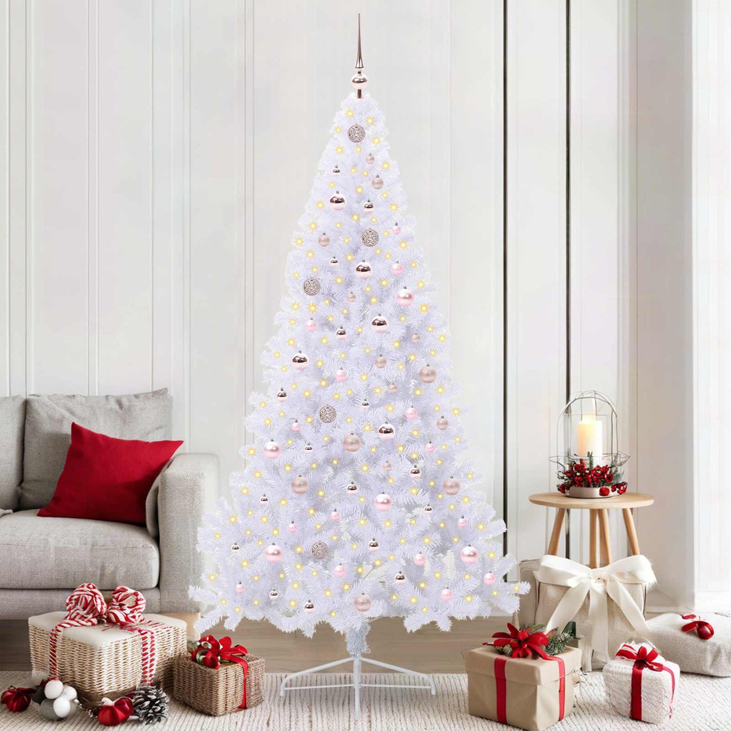 Kunstigt juletræ med 300 LED'er Hvid 210 cm PVC og Stål