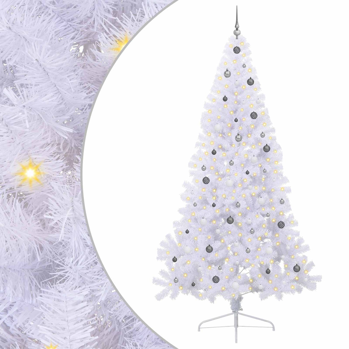Kunstigt juletræ med 300 LED'er Hvid 240 cm PVC og Stål