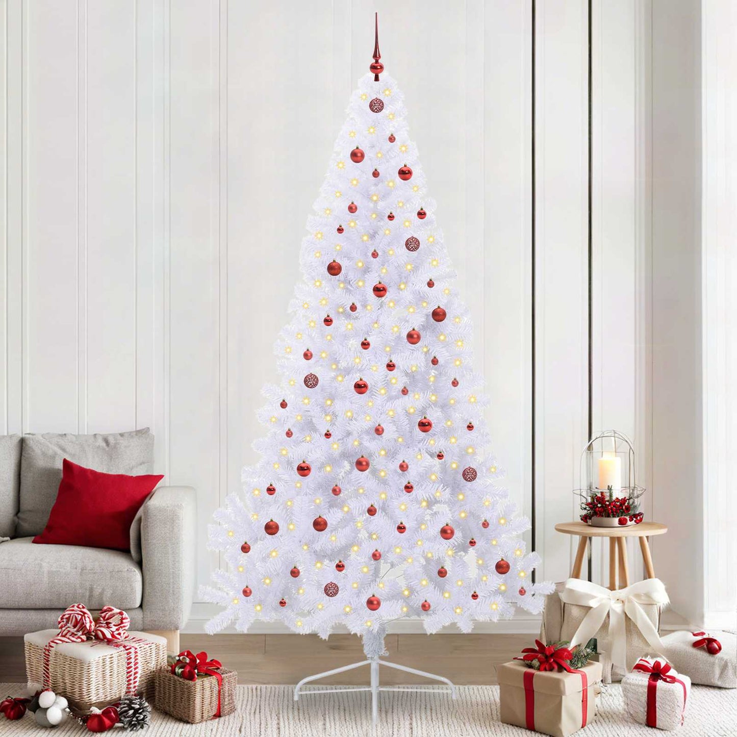 Kunstigt juletræ med 300 LED'er Hvid 240 cm PVC og Stål