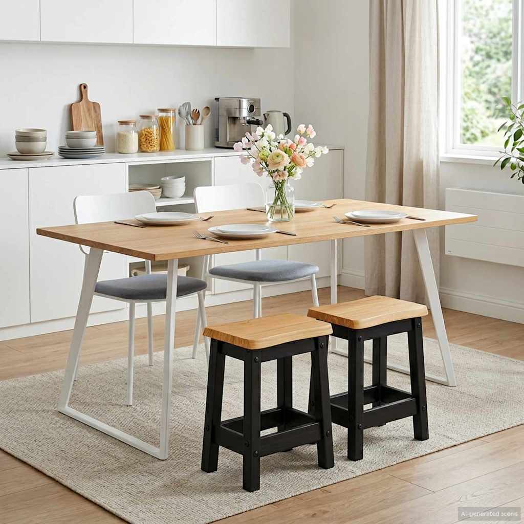 Barbænk EKAI 2 pcs Sort 40 x 29 x 45,5 cm Massivt fyrretræ billede