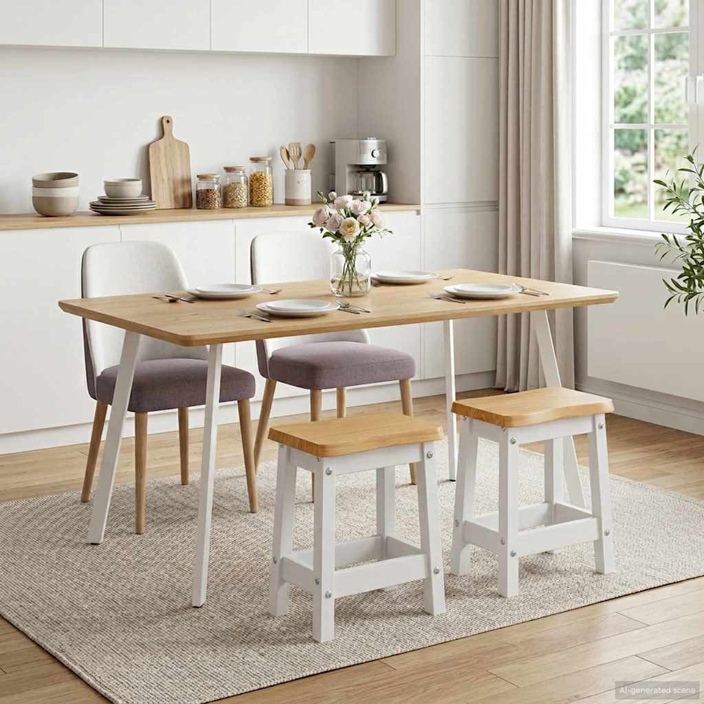 Barbænk EKAI 2 pcs Hvid 40 x 29 x 45,5 cm Massivt fyrretræ billede