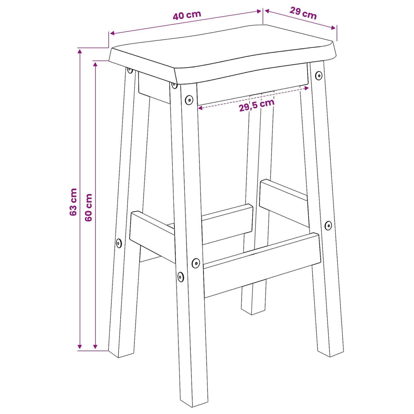 Høj Barstol EKAI 2 pcs Hvid 40 x 29 x 63 cm Massivt fyrretræ