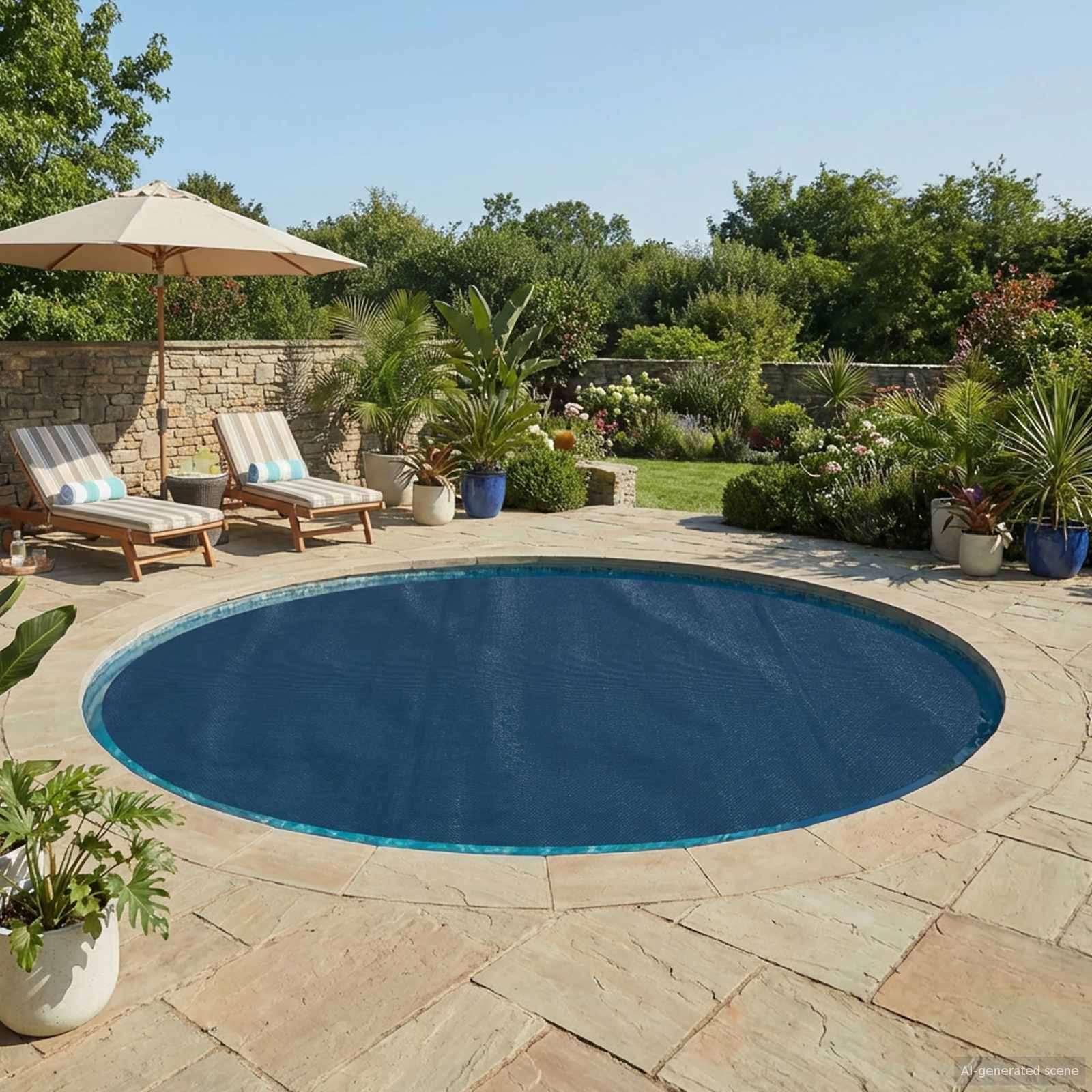 Pool Cover Heavy Quality Sort og Blå Ø 250 cm 0,2 mm PE
