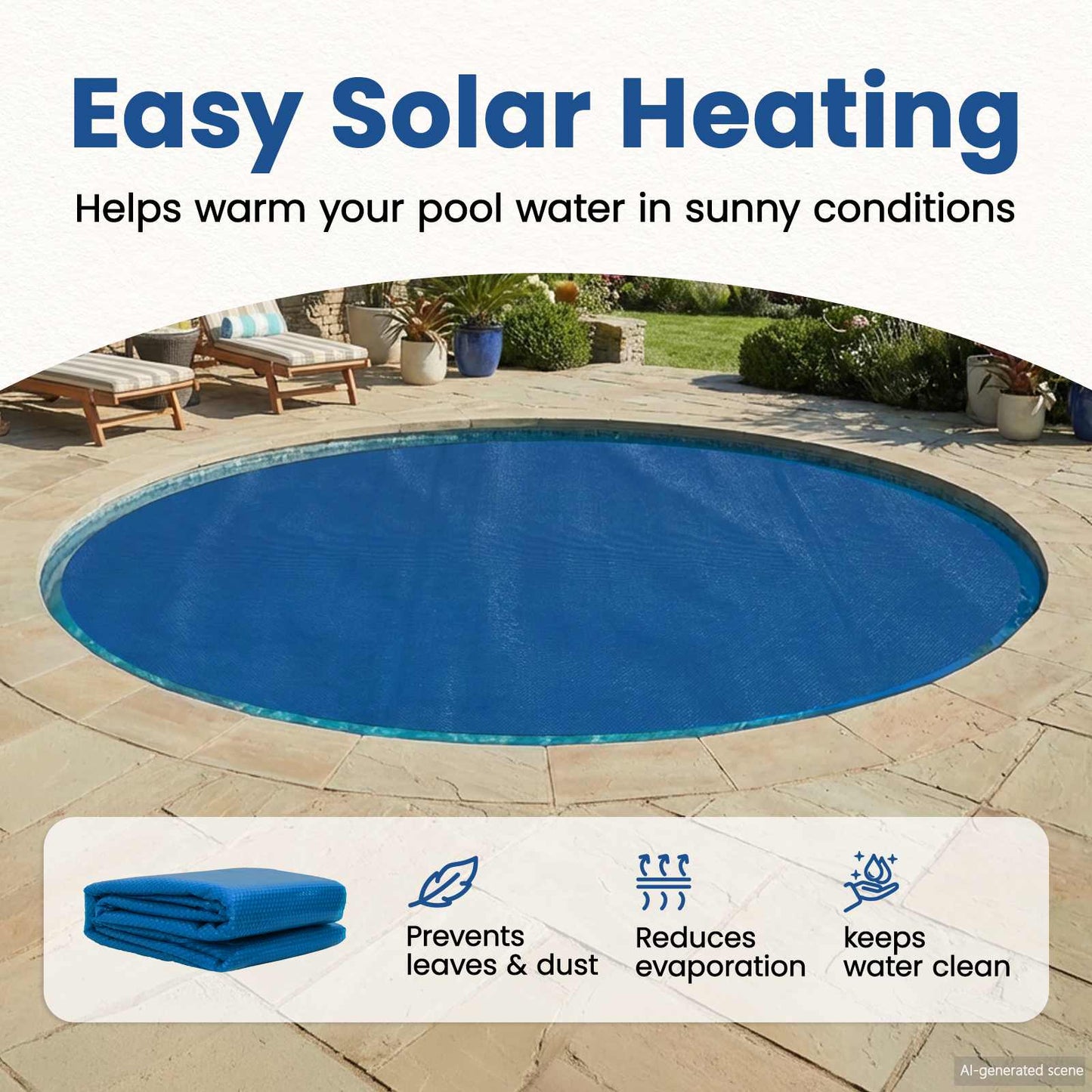 Solar Pool Cover Ekstra Tung Ø 356 cm 400 μm Rund PE Blå
