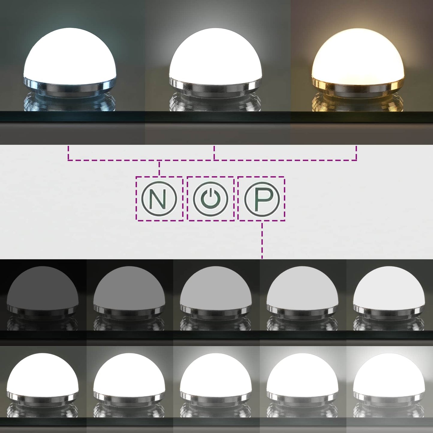 LED Makeup Spejl Hvid 50 x 10 x 44 cm Glas og Stål