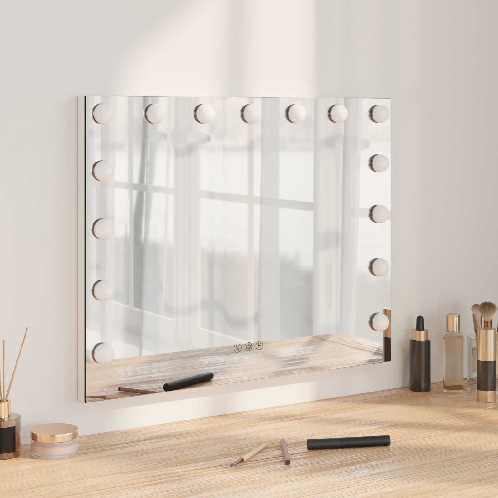 LED Makeup Spejl Hvid 58 x 10 x 47 cm Glas og Stål billede