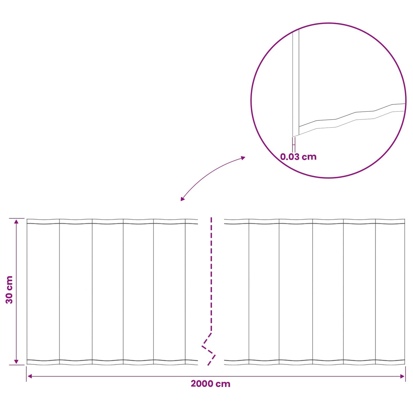 Plænekant 20 m x 30 cm Galvaniseret stål Sølv
