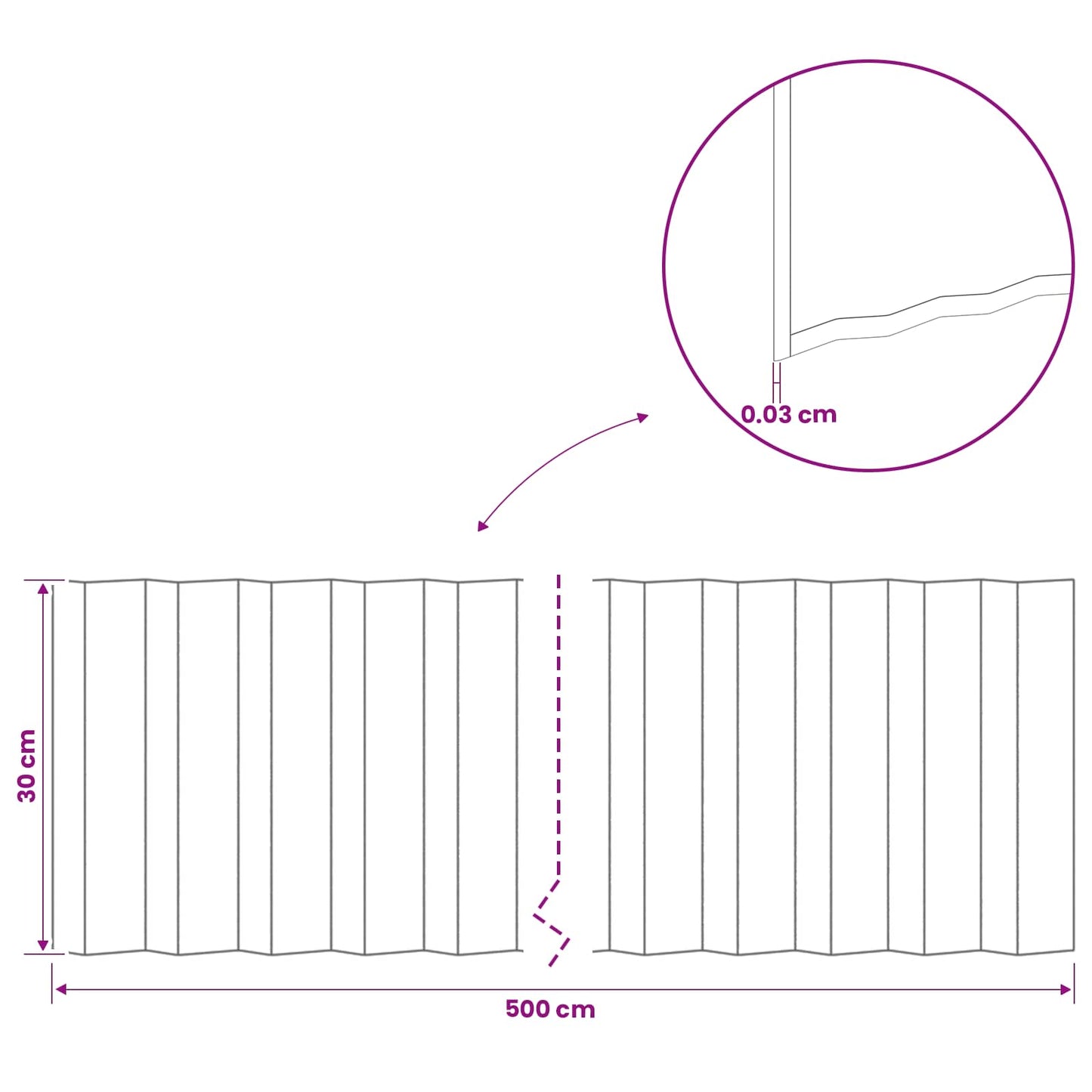 Plænekant 5 m x 30 cm Galvaniseret stål Sølv