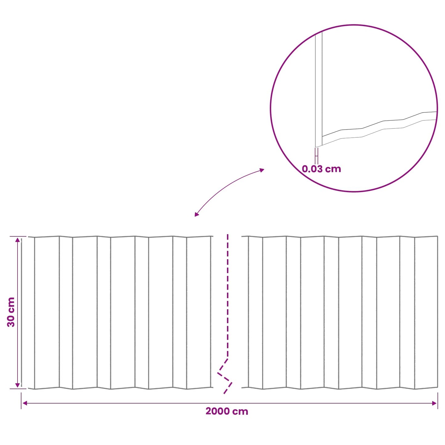 Plænekant 20 m x 30 cm Galvaniseret stål Sølv