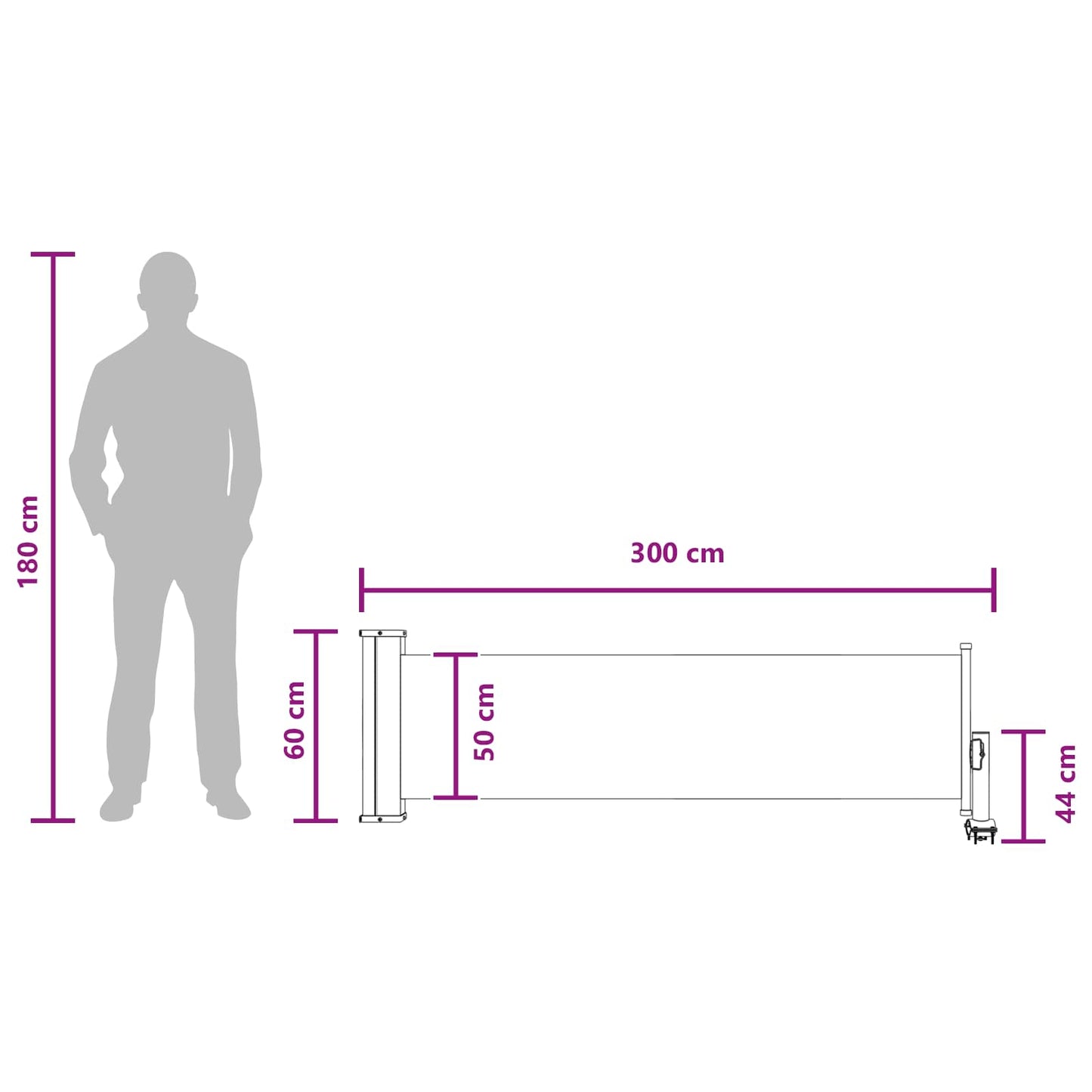 Side Markise 60 x 300 cm Rektangulær Hvid