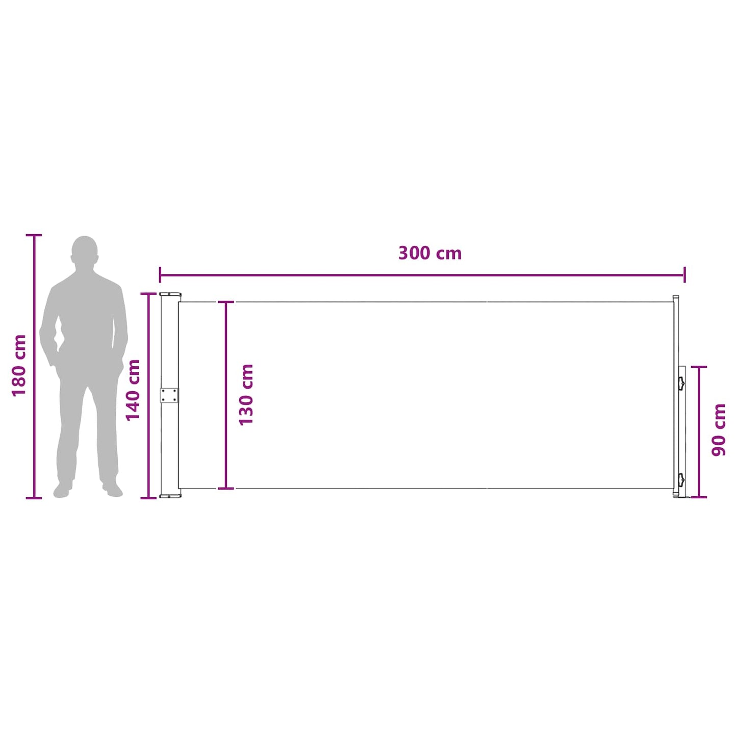 Udtrækkeligt side-markise 140 x 300 cm 100% polyester jern stål