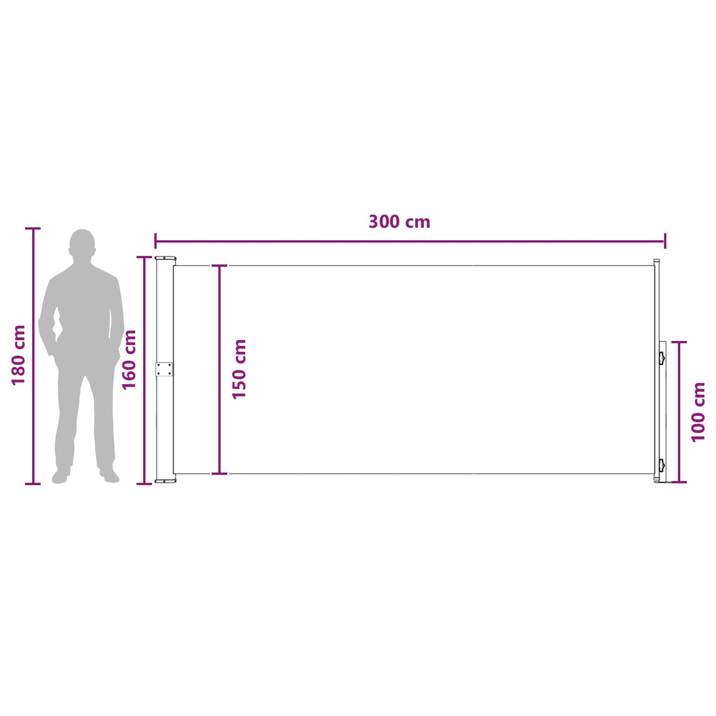 Udtrækkeligt side-markise 160 x 300 cm 100% polyester jern stål