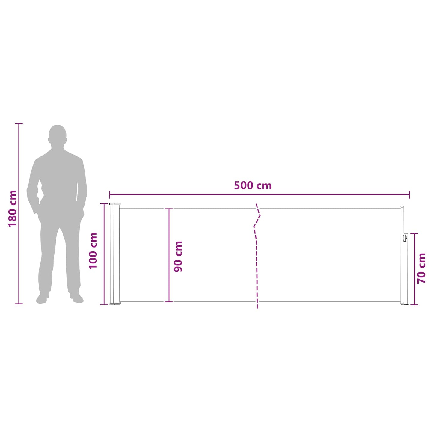 Udtrækkeligt side-markise 500 x 100 cm Polyester Rektangulær