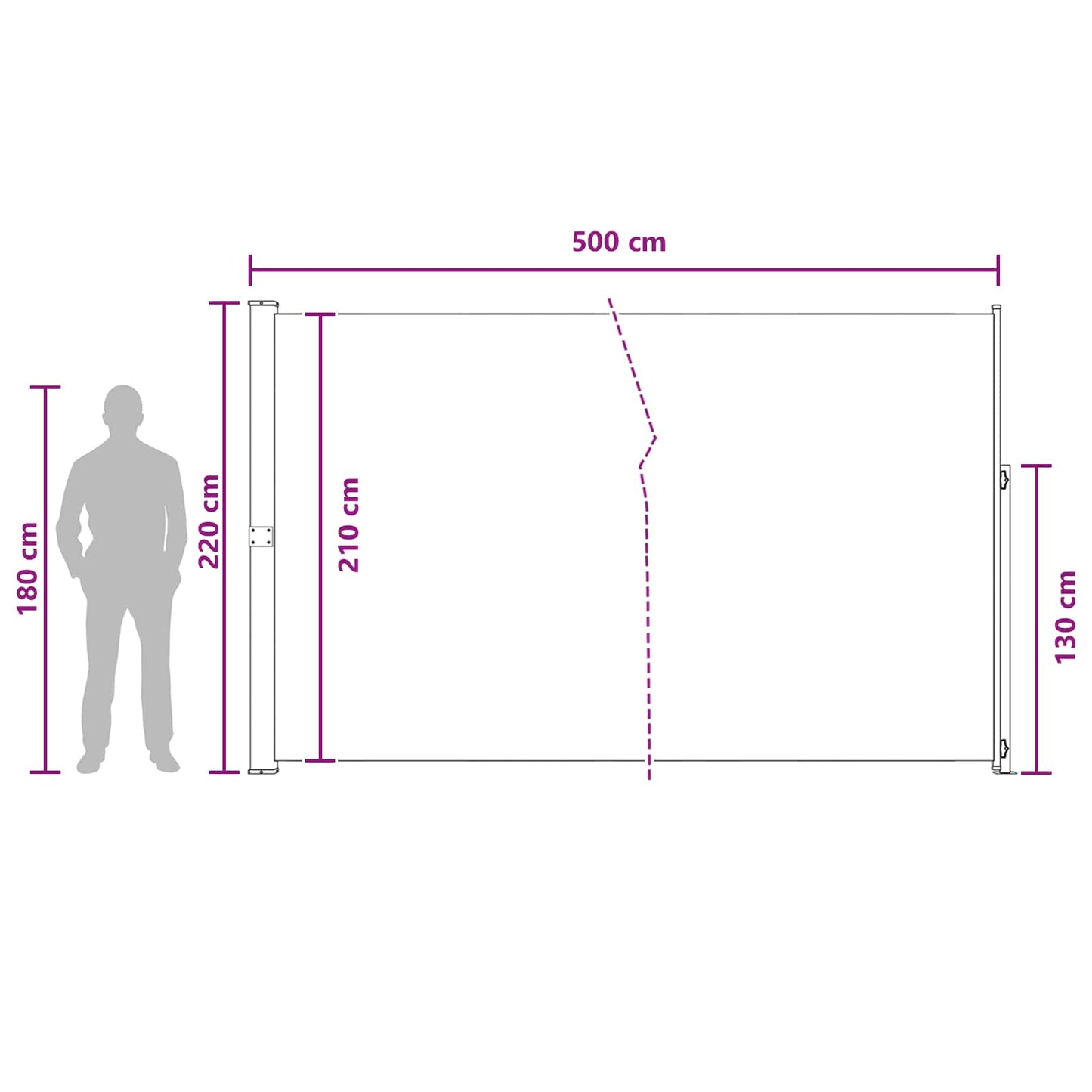 Udtrækkeligt side-markise 220 x 500 cm 100% polyester jern stål