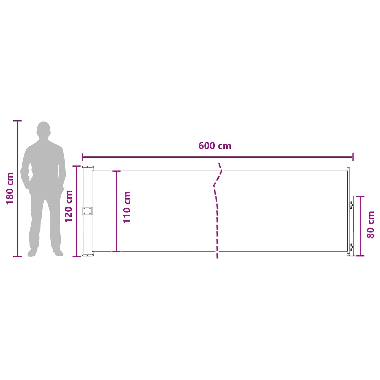 Udtrækkeligt side-markise 117 x 600 cm Polyester Rektangulær