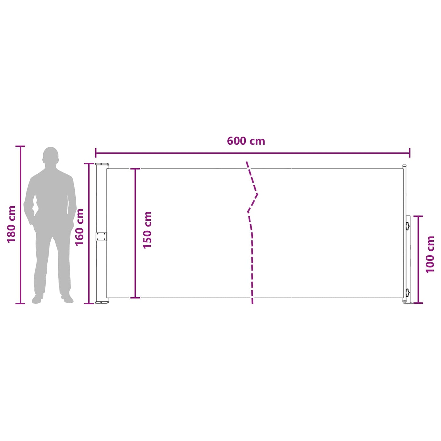 Udtrækkeligt side-markise 160 x 600 cm Polyester Rektangulær