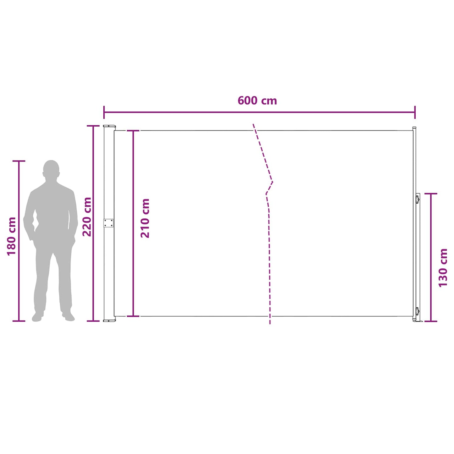 Udtrækkeligt side-markise 220 x 600 cm Polyester Rektangulær