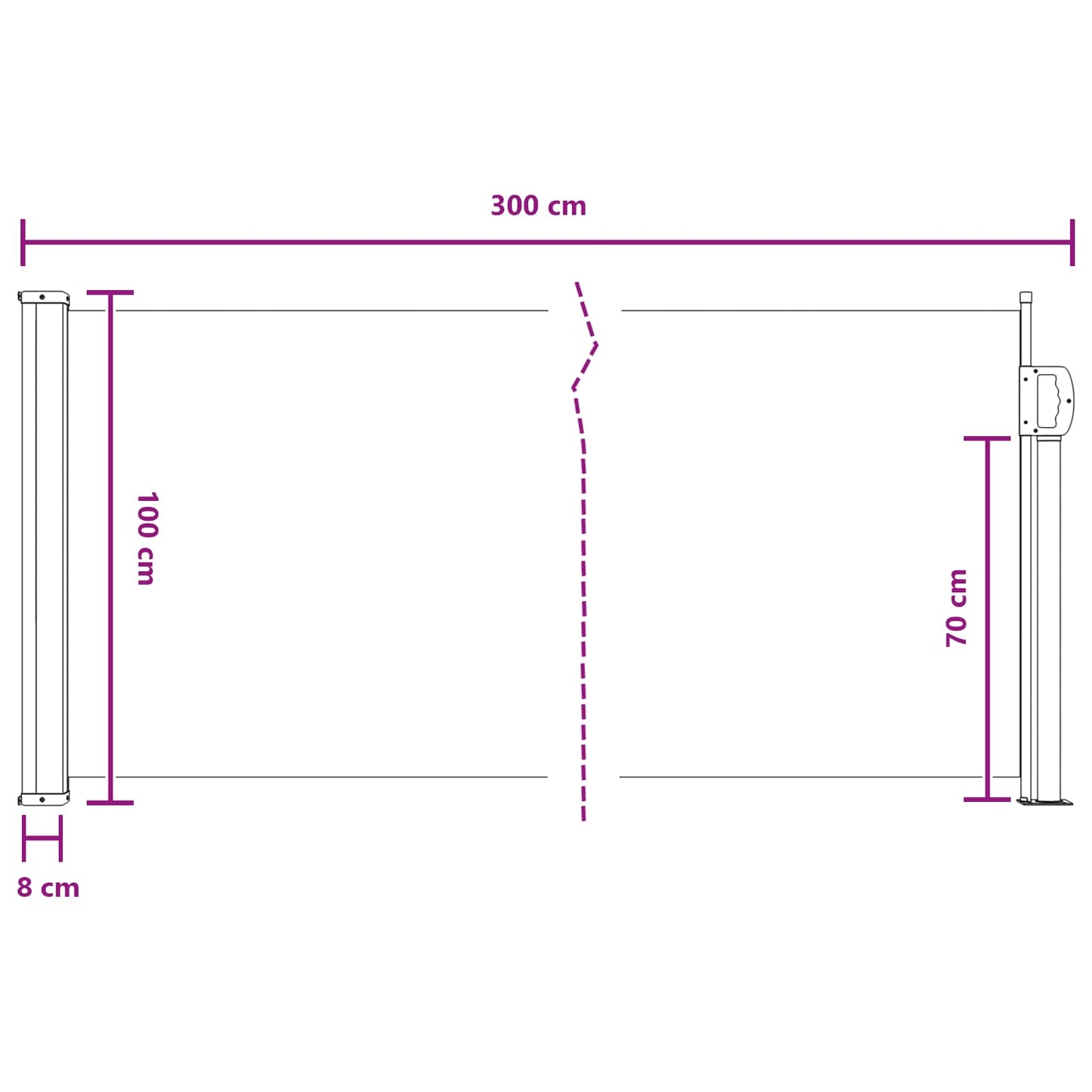 Udtrækkeligt side-markise Grå 300 x 100 cm Polyester