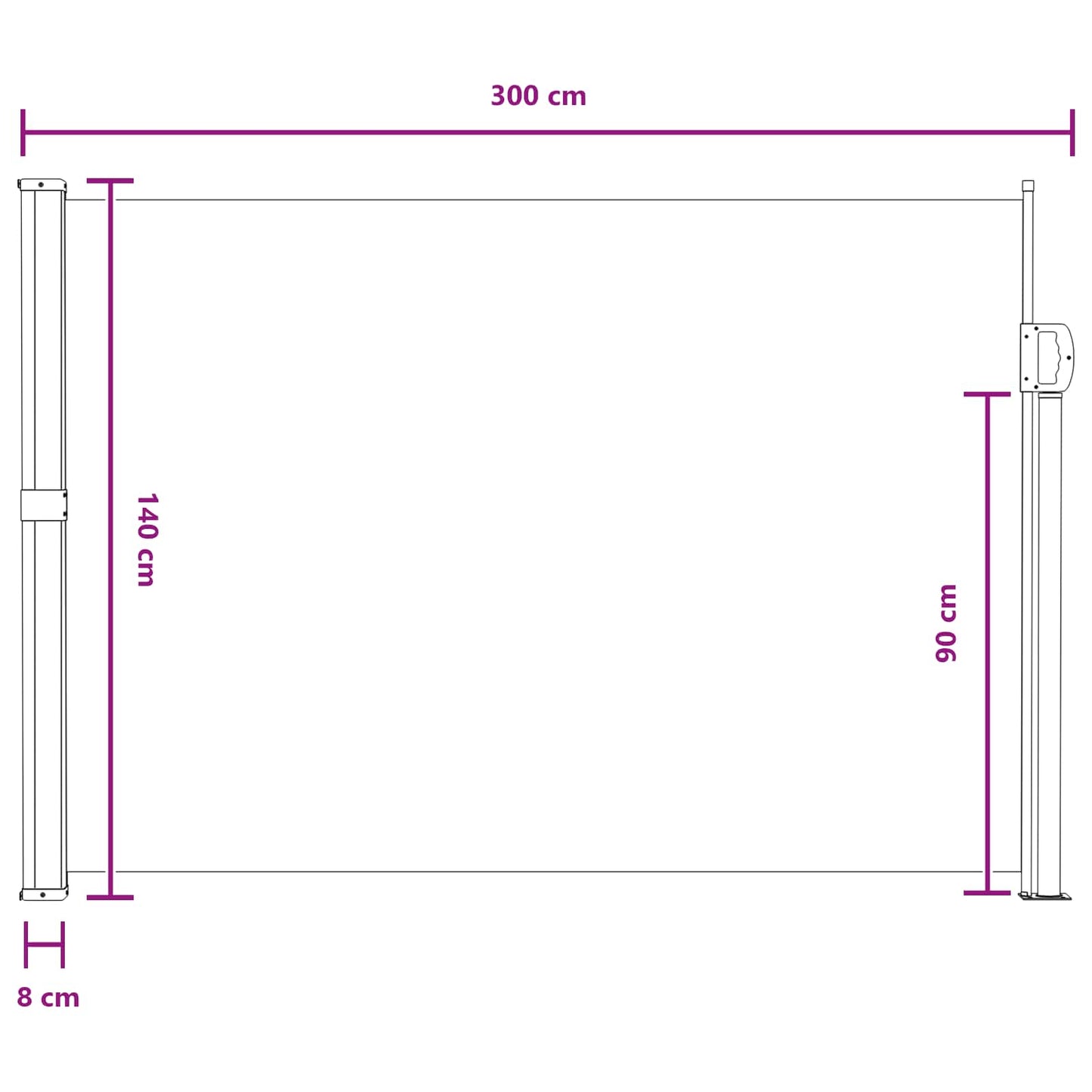 Udtrækkeligt side-markise 140 x 300 cm 100% polyester jern stål