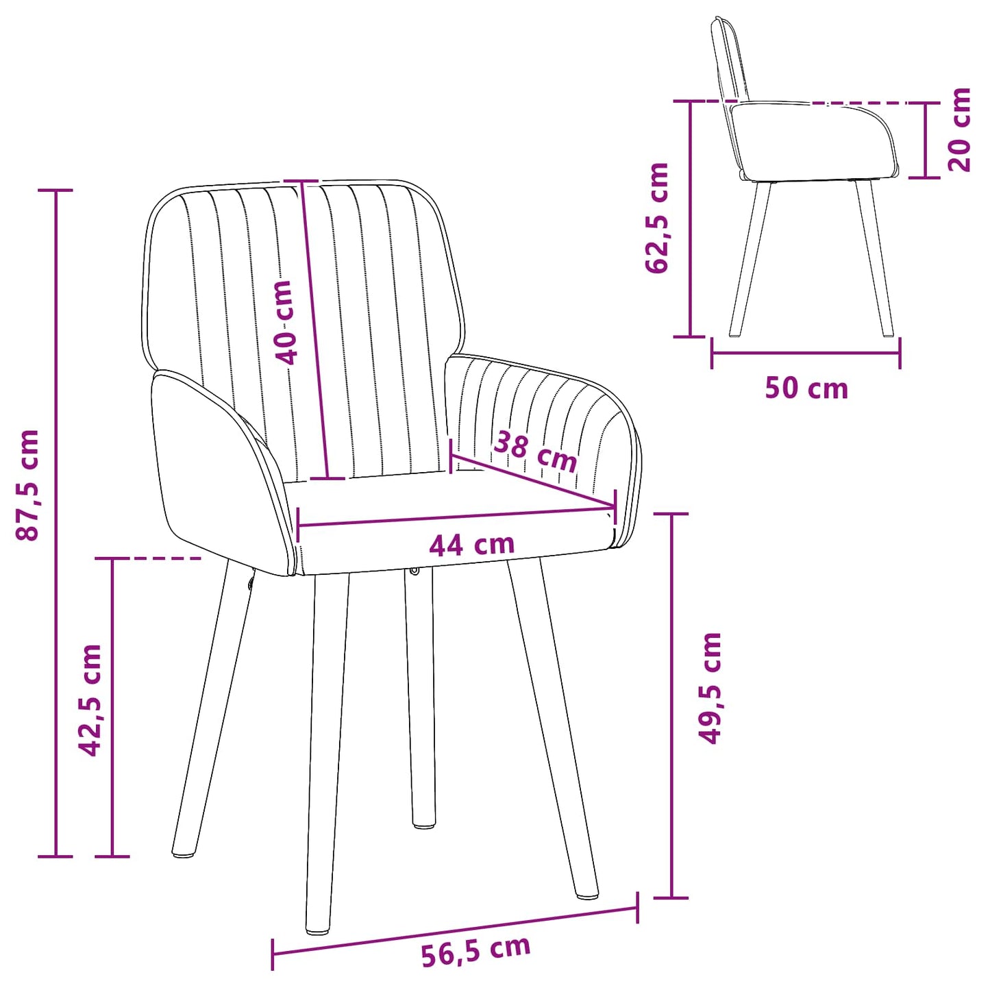 Spisestole 6 pcs Stof Mørkegrå 56,5 x 50 x 87,5 cm