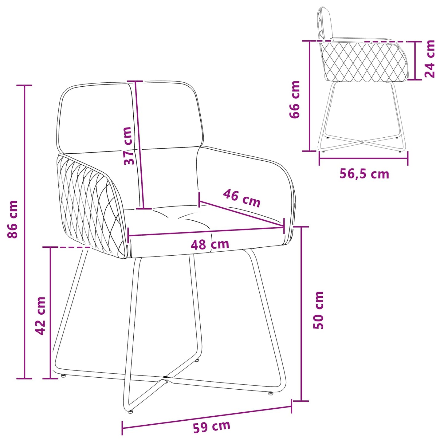 Spisestole 6 pcs Fløjl Blå 59 x 56,5 x 86 cm