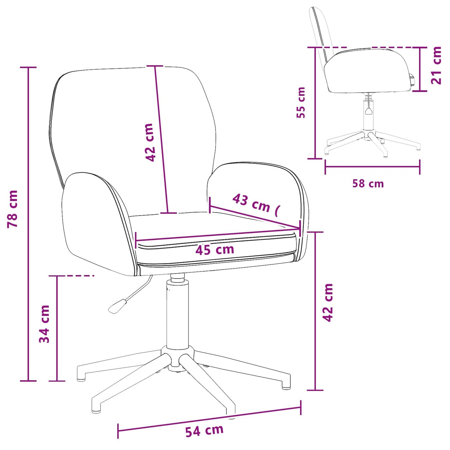 Drejestole 6 stk. 54 x 58 x 90 cm Sort Stof