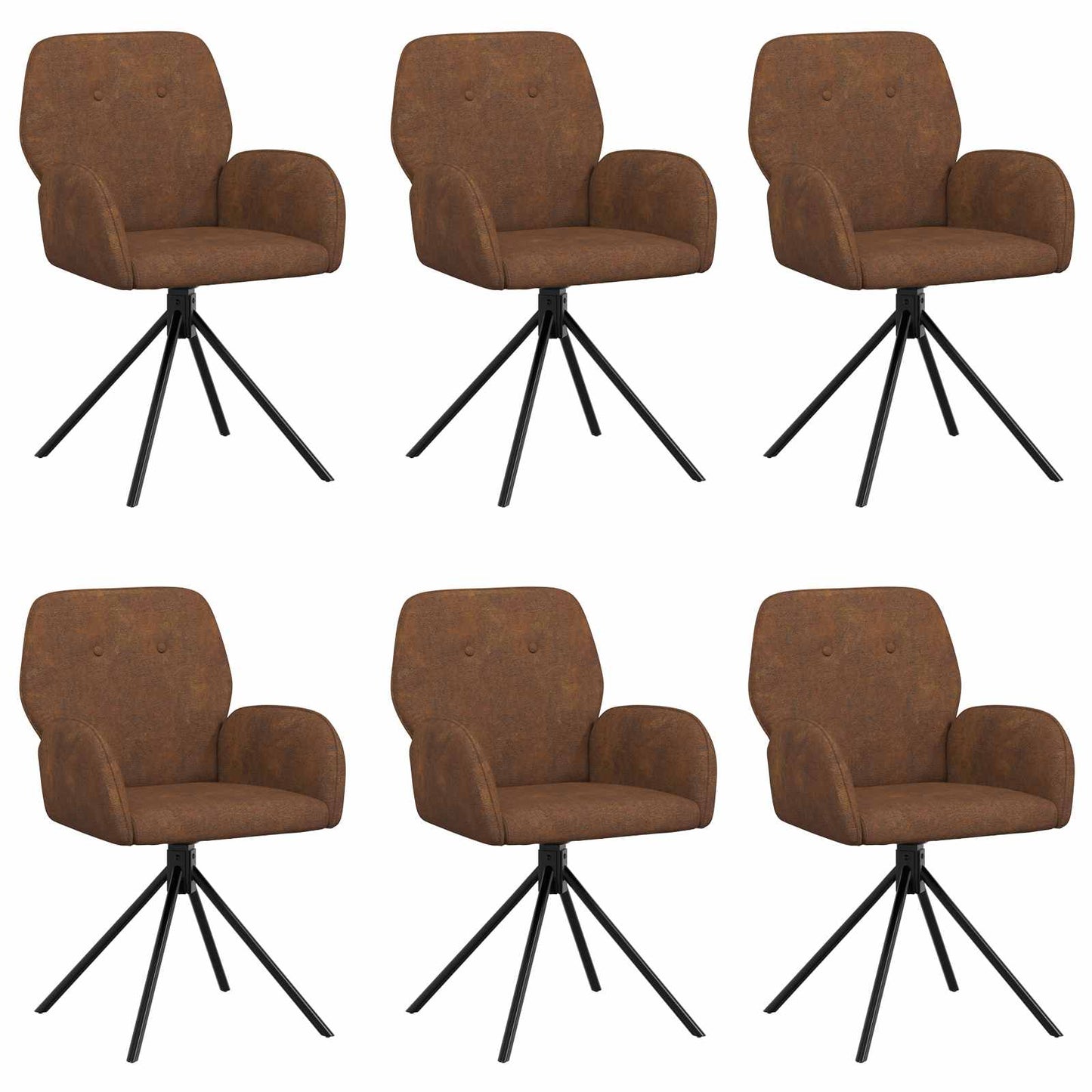 Svingende Spisestole 6 pcs Faux Suede Læder Brun