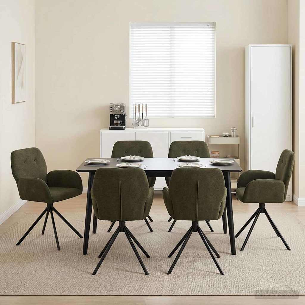 Svingende Spisestole 6 pcs Faux Suede Læder Army Grøn