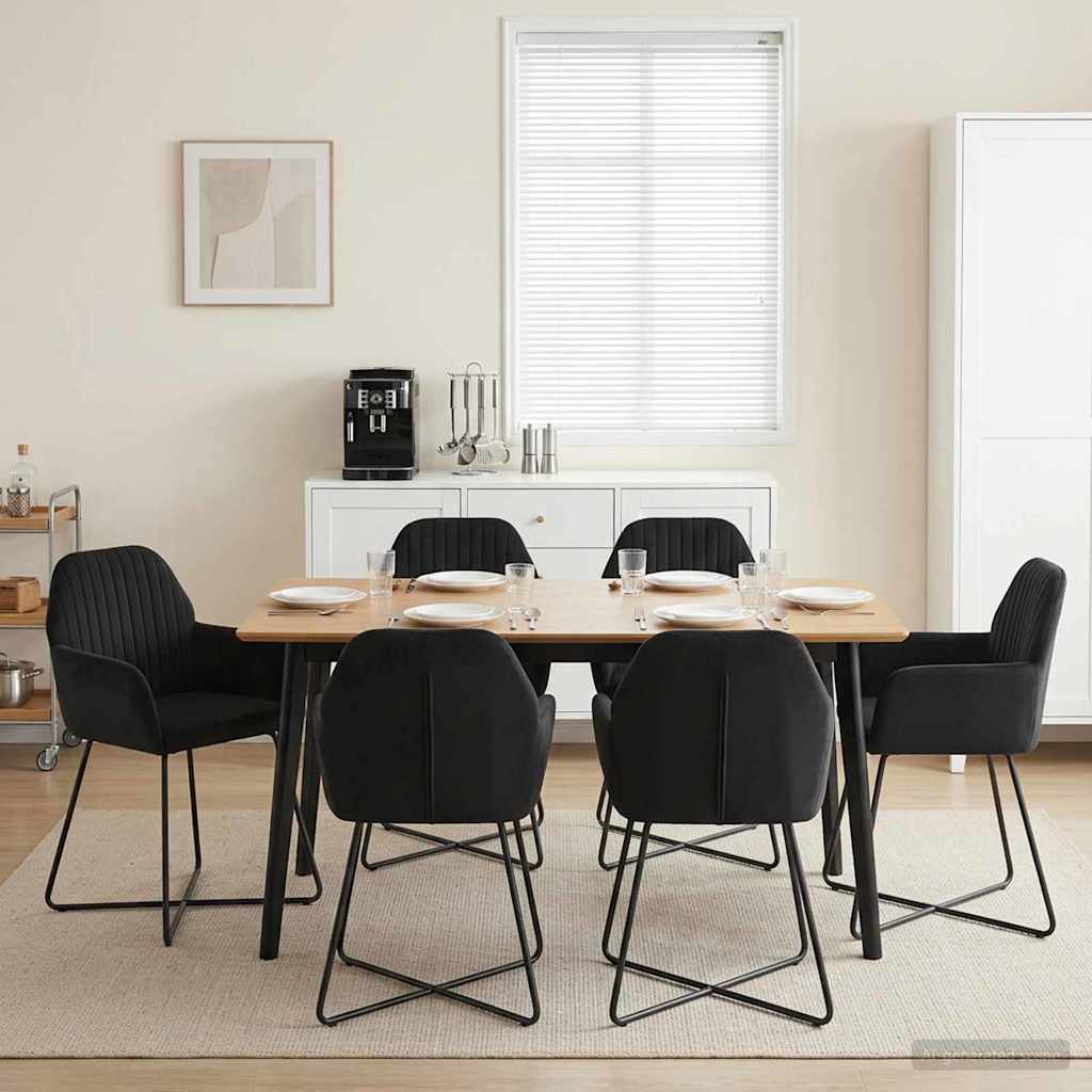 Spisestole 6 pcs Fløjl Sort 55 x 50 x 84 cm