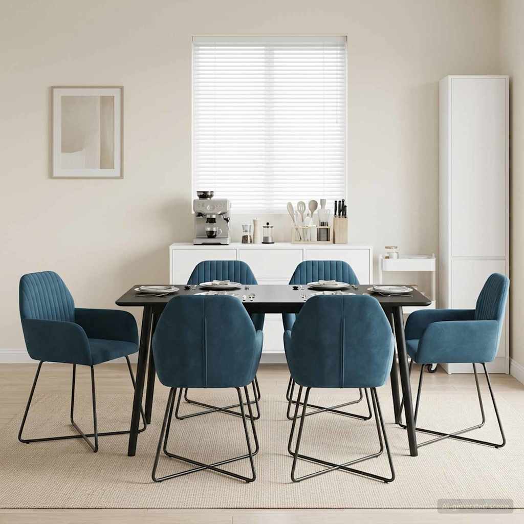 Spisestole 6 pcs Fløjl Blå 55 x 50 x 84 cm