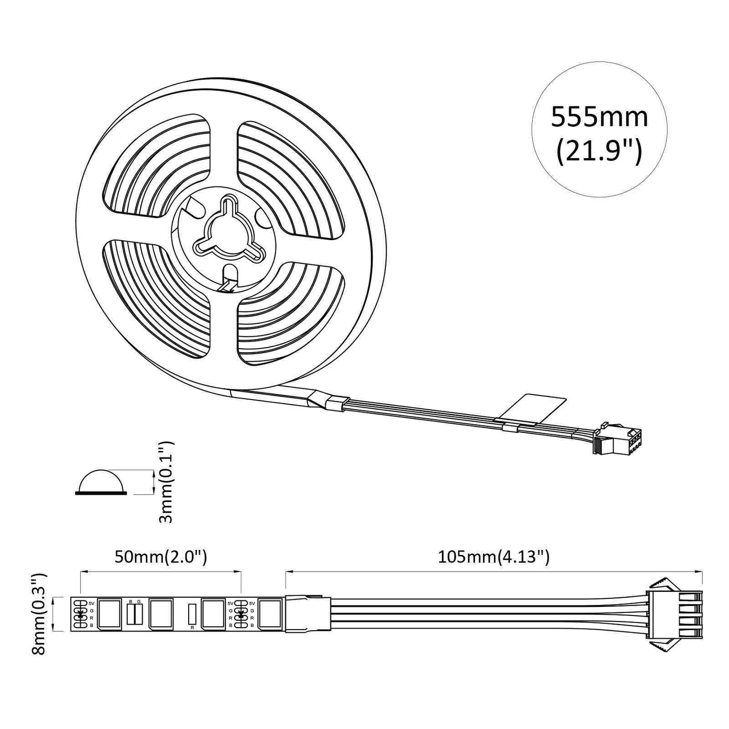LED Strip 12 pcs Sort og Gennemsigtig 450 mm Kobber og plastik