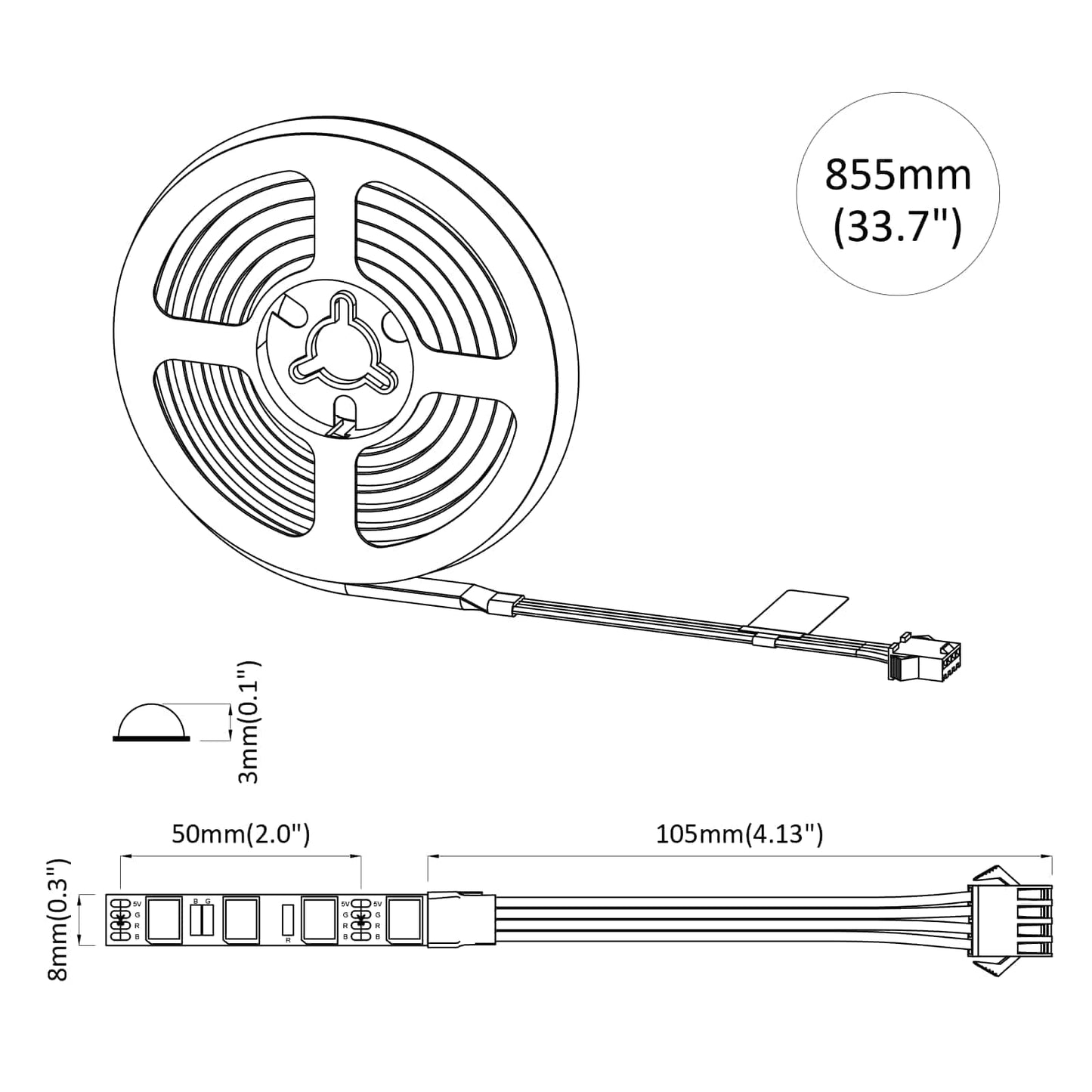 LED Strip 2 pcs Sort og Gennemsigtig 750 mm Kobber og plastik