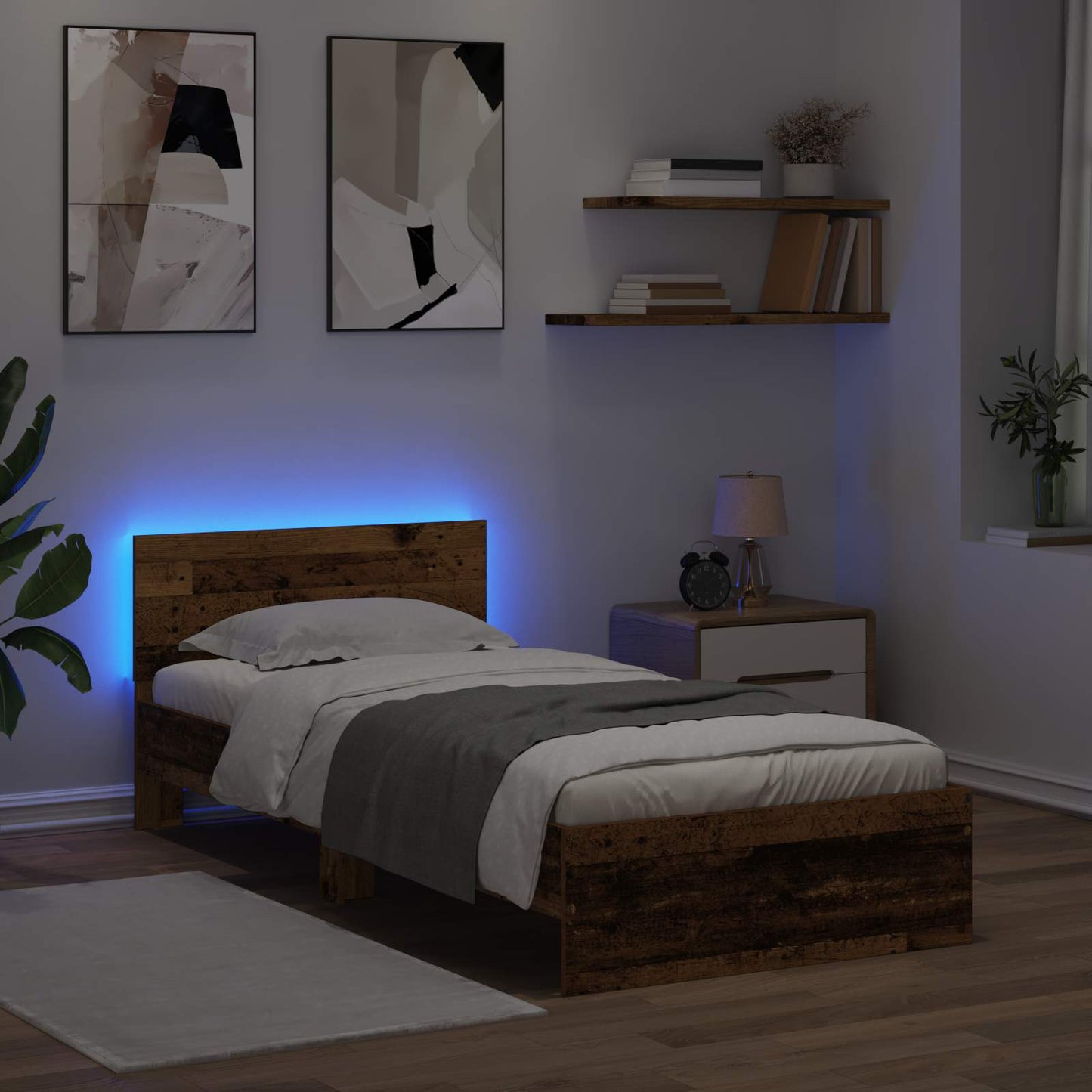 Senge ramme med LED Gammelt træ 80 x 200 cm Konstrueret træ