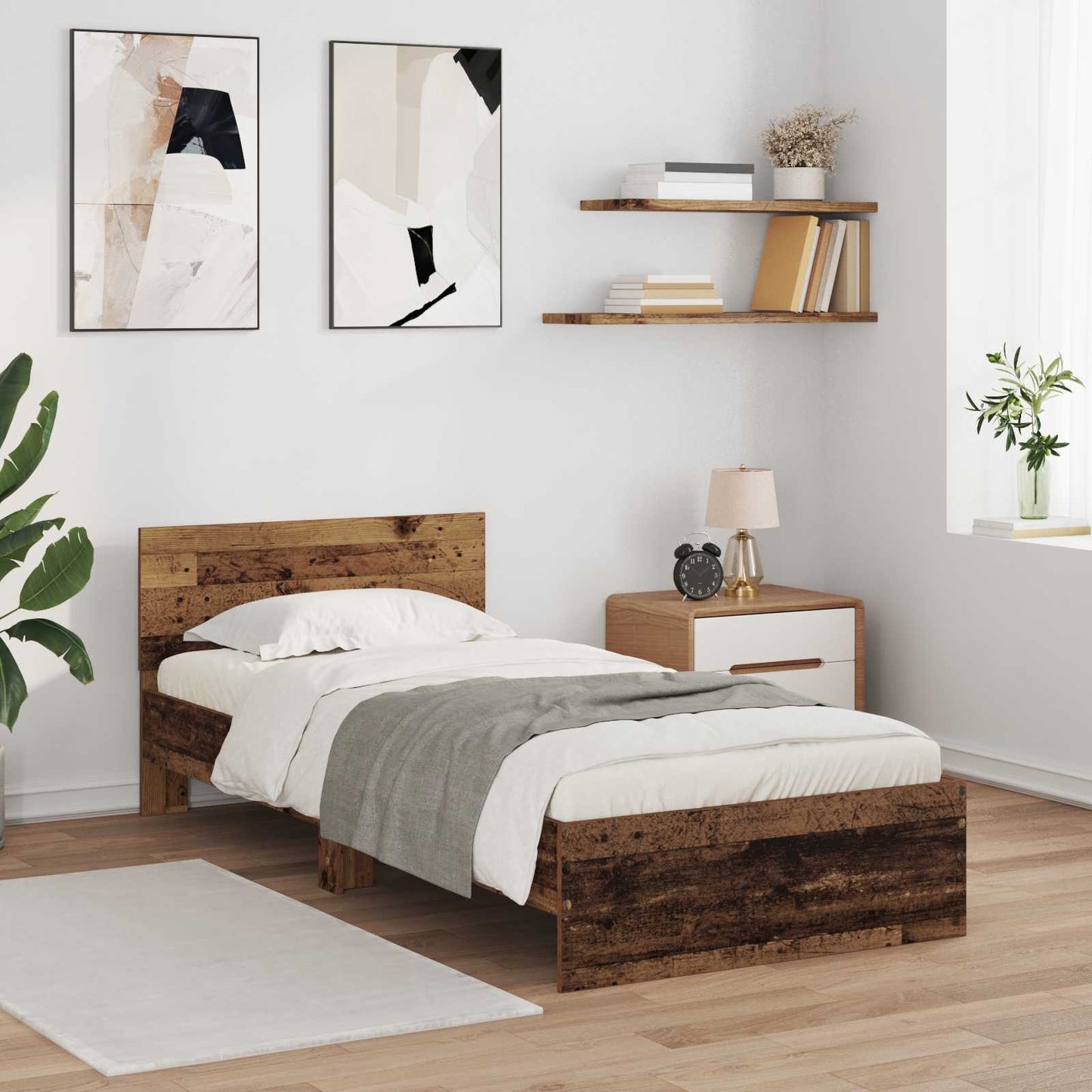 Senge ramme med LED Gammelt træ 80 x 200 cm Konstrueret træ