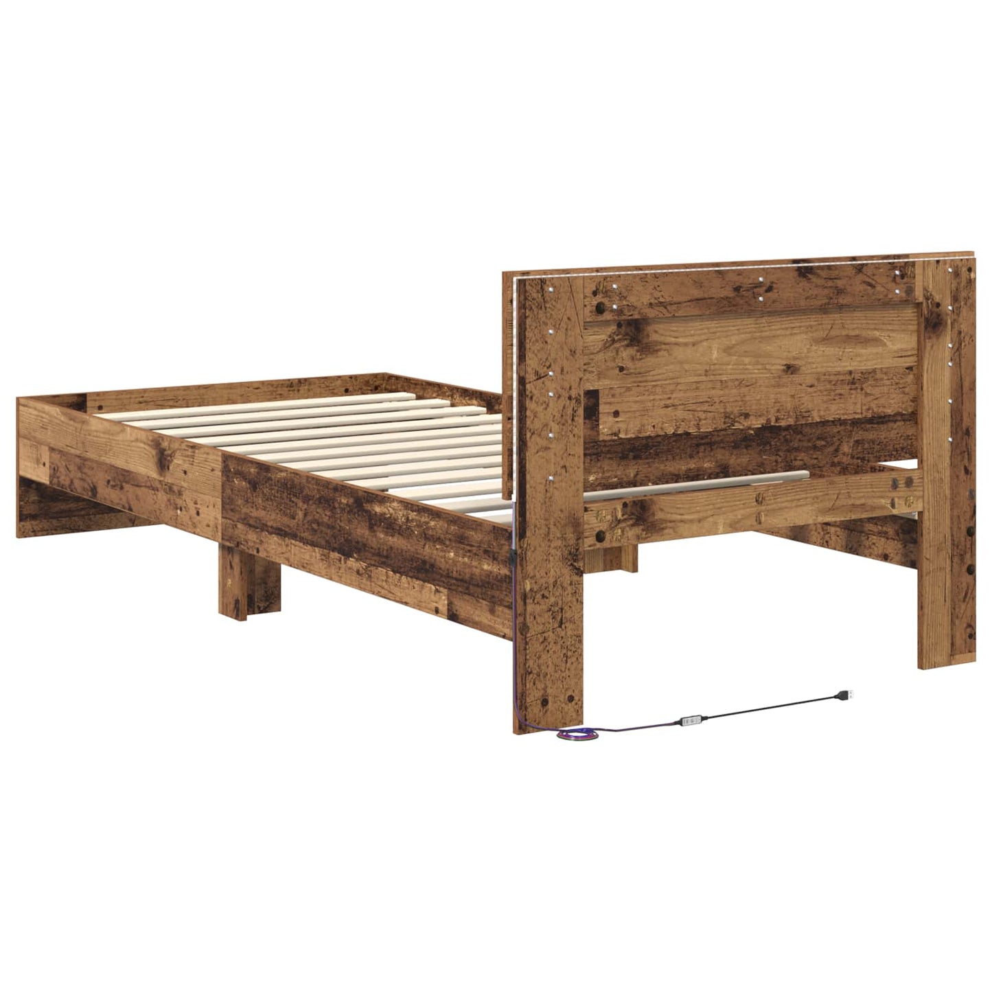 Senge ramme med LED Gammelt træ 80 x 200 cm Konstrueret træ