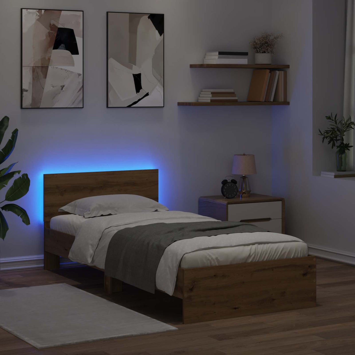 Senge ramme med LED Artisan-eg 80 x 200 cm Konstrueret træ