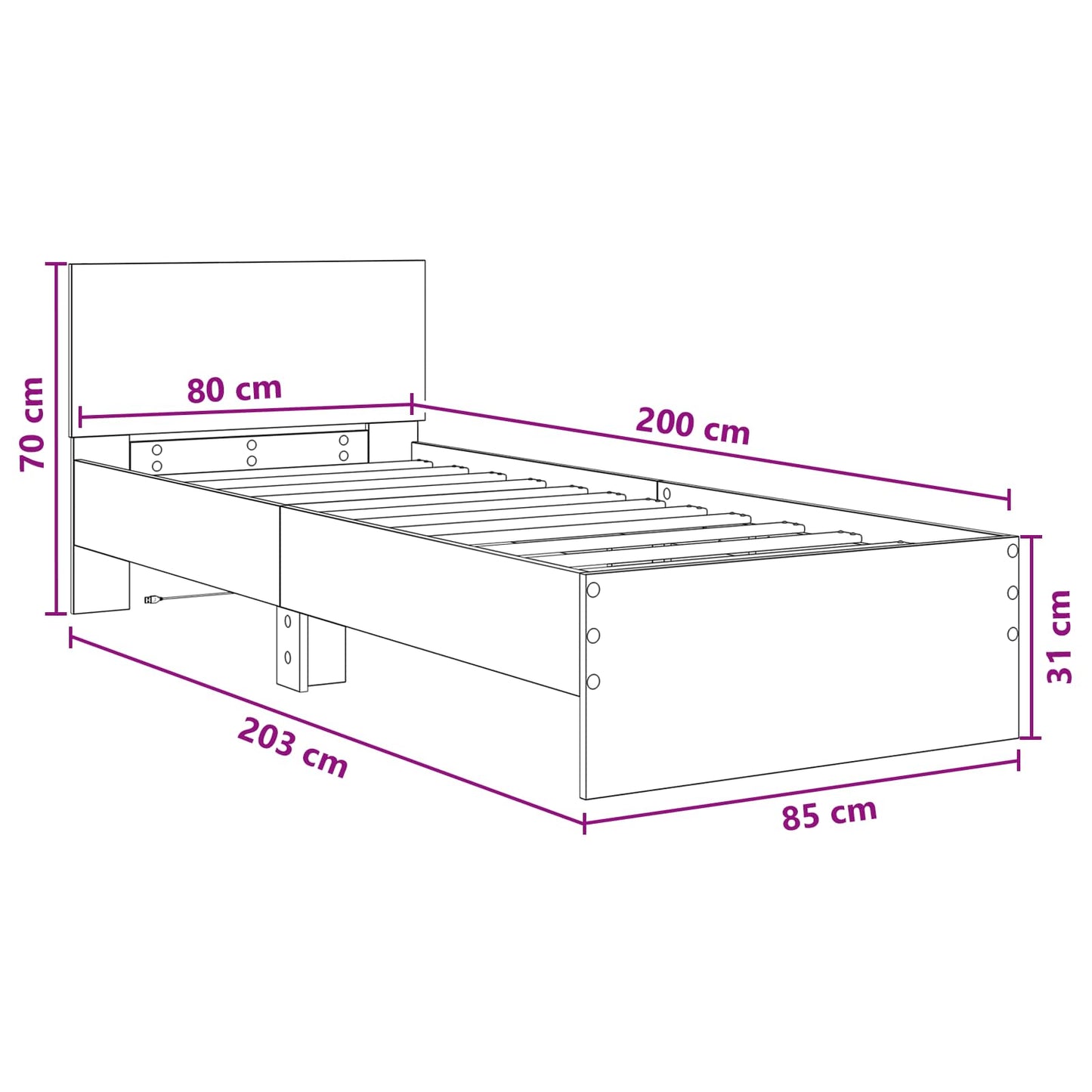 Senge ramme med LED Artisan-eg 80 x 200 cm Konstrueret træ