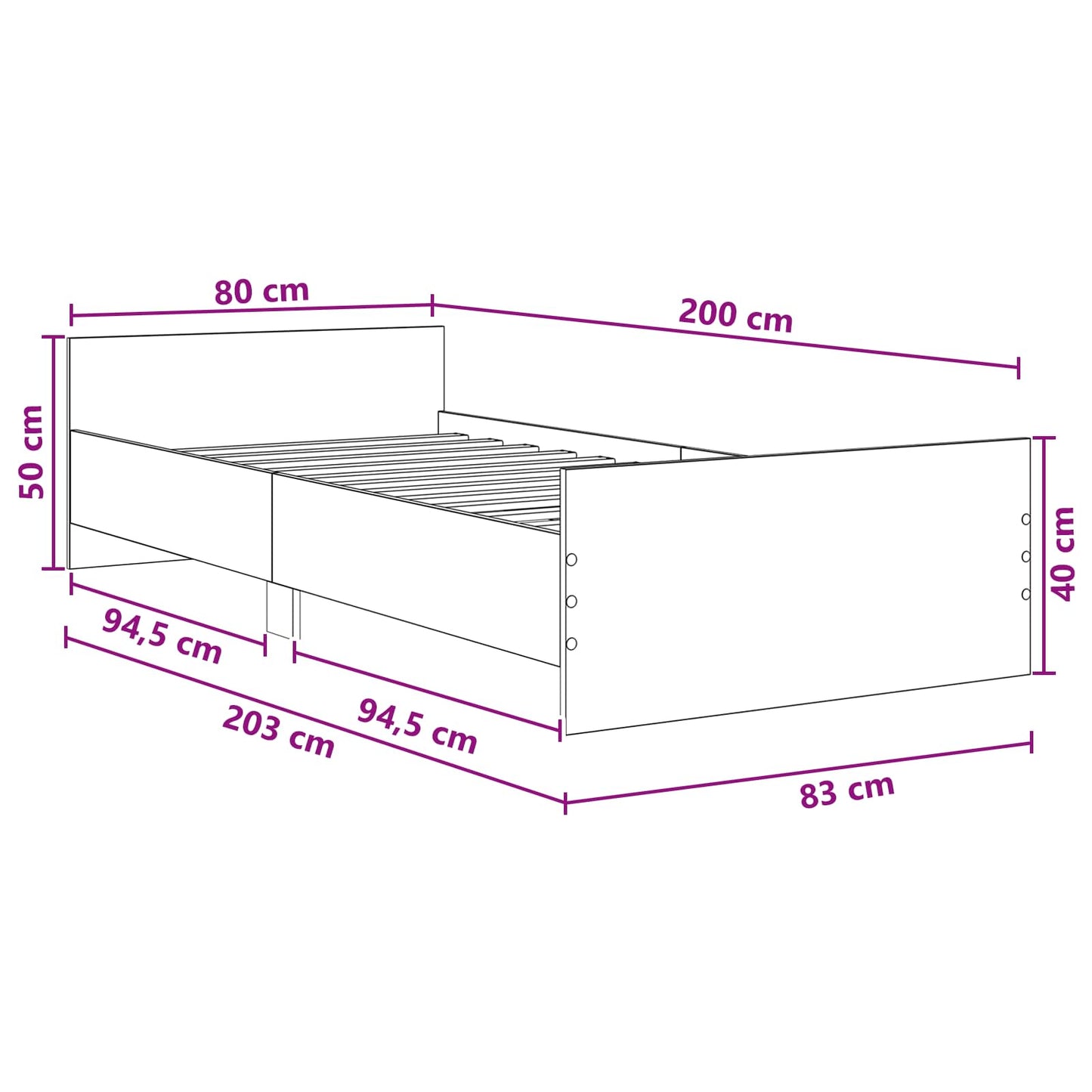 Sengestel med hovedgærde Sort eg 80 x 200 cm Konstrueret træ