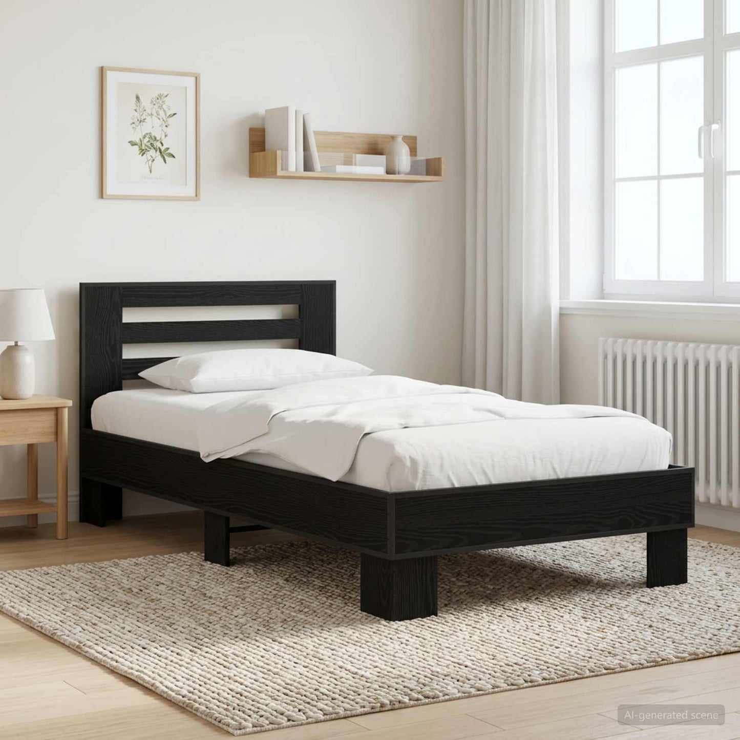 Sengestel med hovedgærde Sort eg 80 x 200 cm Konstrueret træ