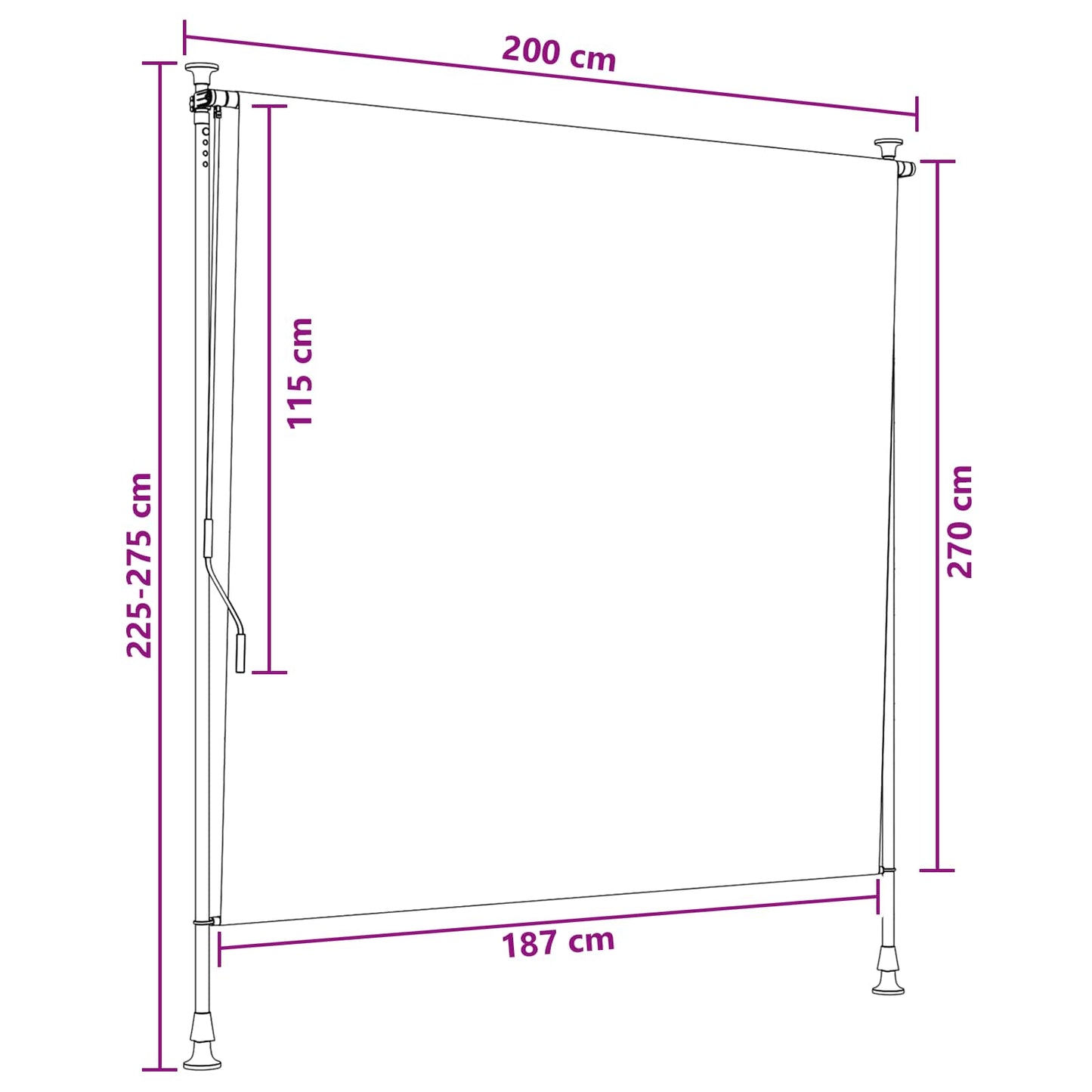 Udendørs Rullegardin Anthracit og hvid 200 x 270 cm