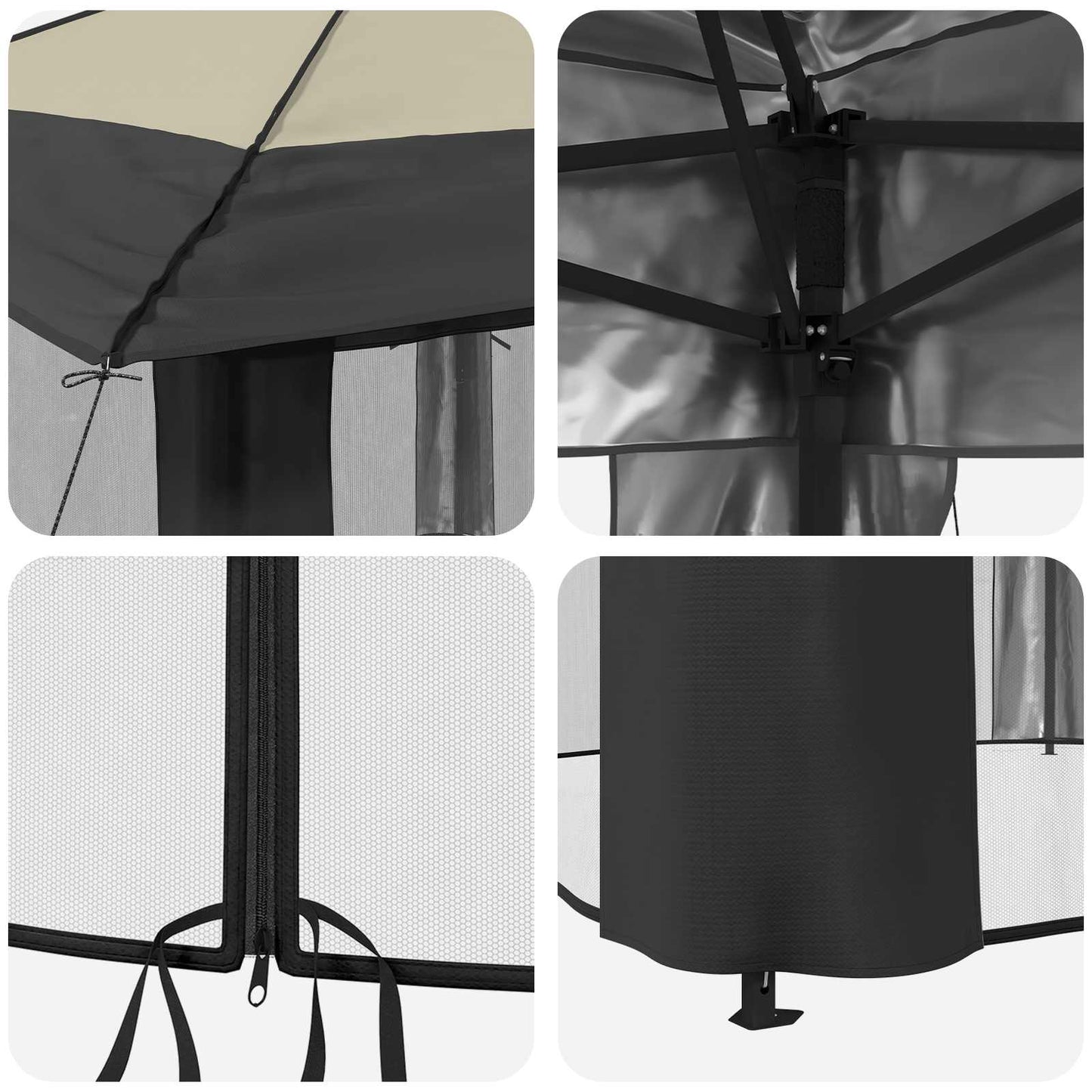 Gazebo med 4 Sider 3,3 x 3,3 m Creme og antracit