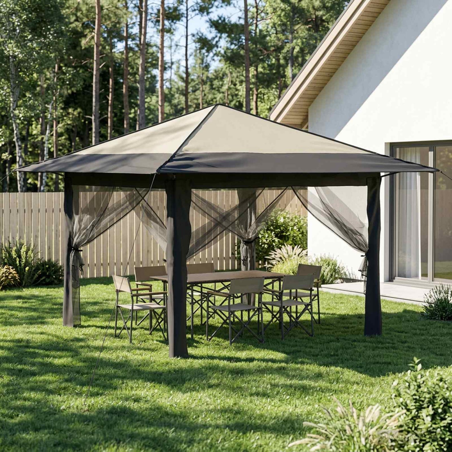 Gazebo med 4 Sider 3,3 x 3,3 m Creme og antracit