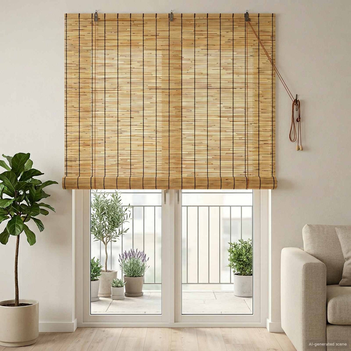 Rullegardin Naturfarvet 140 x 220 cm Rør